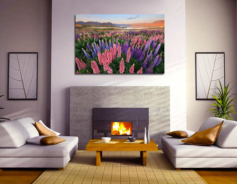 Wall art canvas print lupins tekapo