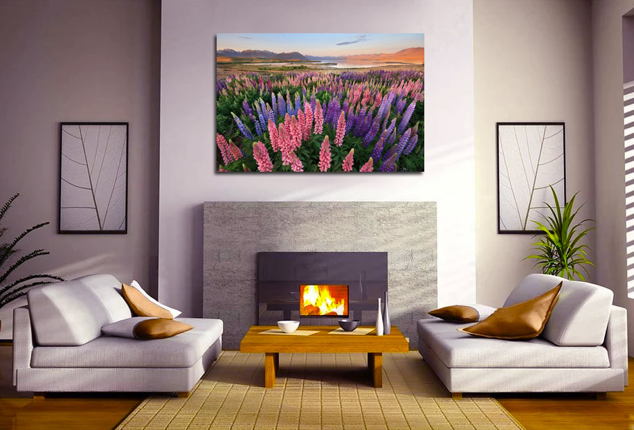 Wall art canvas print lupins tekapo